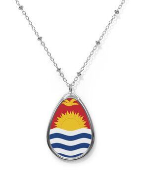 Kiribati Flag Oval Necklace – Heritage Pendant Jewelry - One Size / Silver